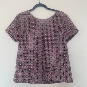 J. Crew Printed Tee Short Sleeve Blouse Size M Geometric Floral Pink Blue